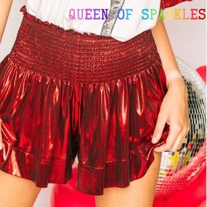 Queen of Sparkles Deep Red Metallic Swing Shorts